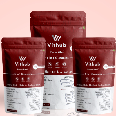 3in1 Gummies -Strong Hair, Nails And Radiant Skin-90 Days Pack | Sugar-Free, Third Party Tested and NABL Certified | One A Day